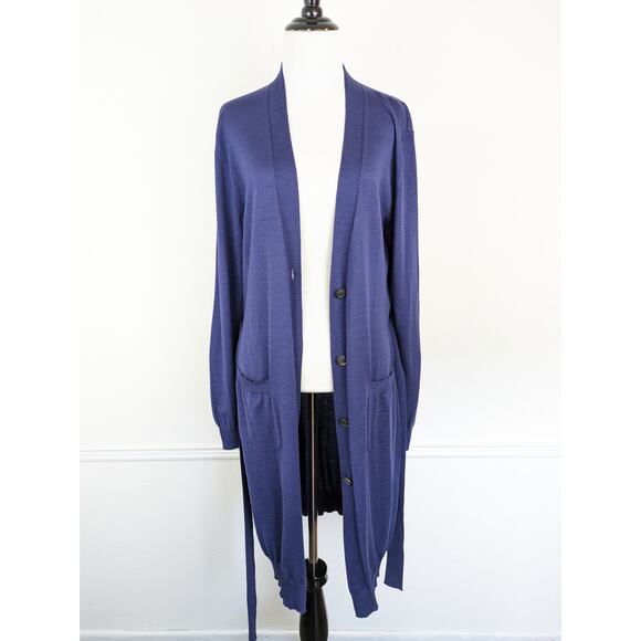Piazza Sempione Cardigan Sweater Wool Silk Long Knit Fall Winter Blue Size S - Picture 2 of 11